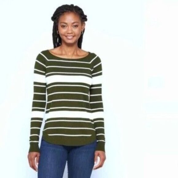 Pink Clover Valencia Striped Sweater Olive Green & Ivory Long Sleeve Size L XL - Picture 1 of 3